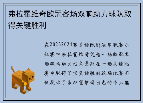 弗拉霍维奇欧冠客场双响助力球队取得关键胜利